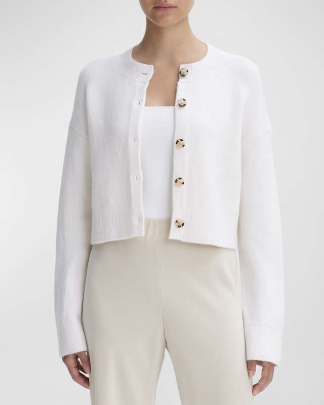Cropped Stretch Wool Button Cardigan